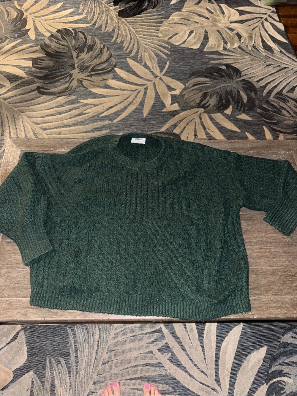 Women's Forest Green Cable Knit Sweater oversized XL